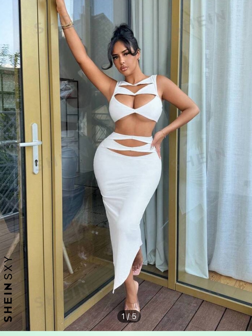 SHEIN White Cutout Bodycon Midi Skirt Set